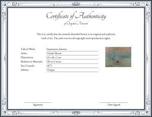 Certificate of Authenticity